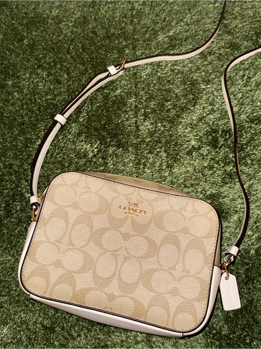Coach Beige Signature Canvas Crossbody with White Trim
